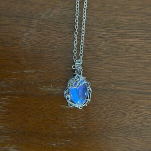 Silver-Tone Blue Glass Orb Pendant Necklace